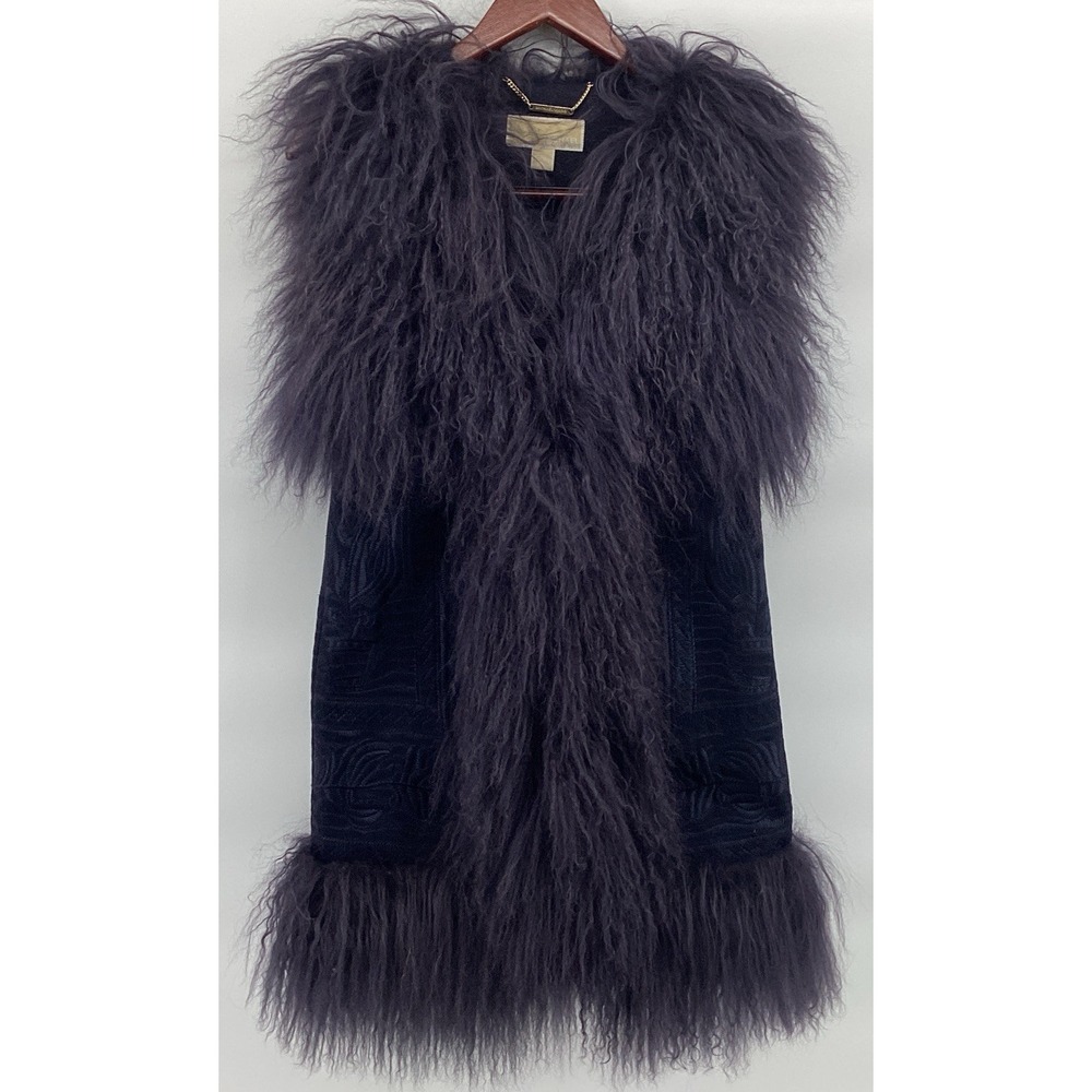 Michael KORS 100% Real Mongolian Lamb Fur 80% Wool Vest Black 42H4K0S8 Size XS